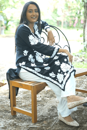 Rida - Modal 3D work Chikankari Black Kurta