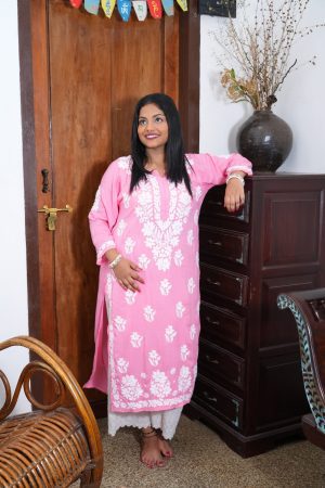 Rida – Modal 3D work Chikankari Pink Color Kurta
