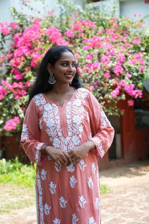 Rida - Modal 3D work Chikankari Rust Color Kurta