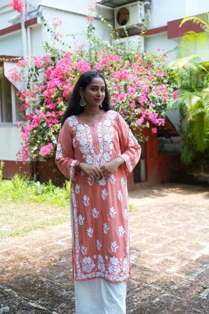 Rida - Modal 3D work Chikankari Rust Color Kurta