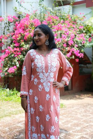 Rida - Modal 3D work Chikankari Rust Color Kurta
