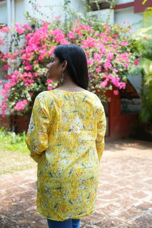 Mulmul Chikankari Short Kurta - Yellow Color