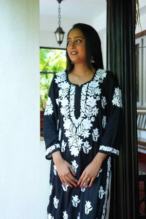 Rida - Modal 3D work Chikankari Black Kurta