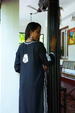 Rida - Modal 3D work Chikankari Black Kurta