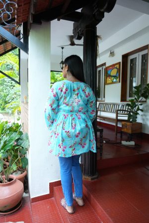Mulmul Chikankari Short Frock - Blue color