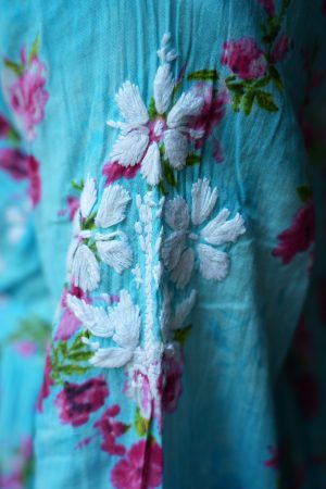 Mulmul Chikankari Short Frock - Blue color