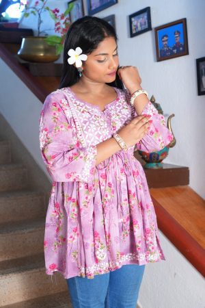 Mulmul Chikankari Short Frock – Lavendercolor