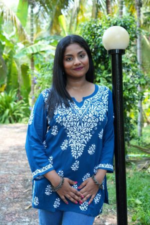 Noor – Chikankari Rayon Short Kurti -Teal blue Color