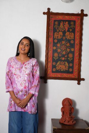 Mulmul Chikankari Short Kurta - Lavender color