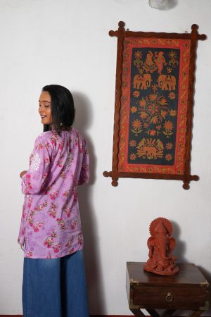 Mulmul Chikankari Short Kurta - Lavender color