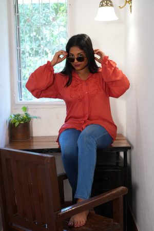 Modal (Soft Fabric) Chikankari Shirt – Red Color