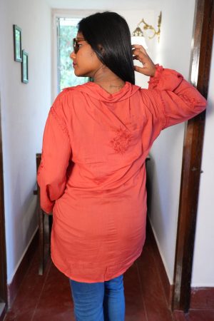 Modal (Soft Fabric) Chikankari Shirt – Red Color