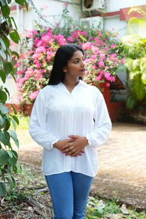 Modal (Soft Fabric) Chikankari Shirt – White Color