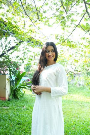 Leher Chikankari Cotton Long White Color Straight Kurta