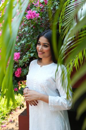 Leher Chikankari Cotton Long White Color Straight Kurta