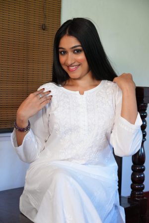 Leher Chikankari Cotton Long White Color Straight Kurta