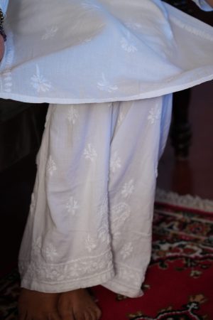 Rayon White Chikankari Free Size Pallazo