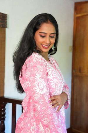 Mulmul Cotton Long Pink color  Kurta with white bottom wear Palazzo