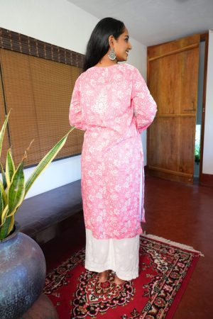 Mulmul Cotton Long Pink color Kurta