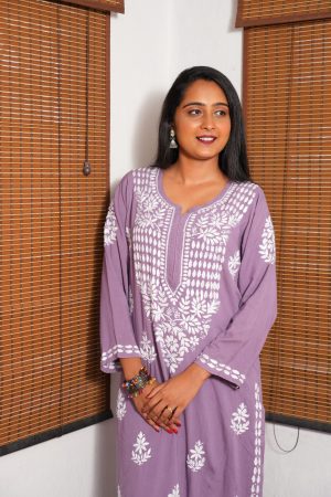 Phulkari Chikankari Rayon Long Straight Kurta