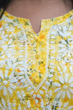 Mulmul Chikankari Short Kurta - Yellow Color