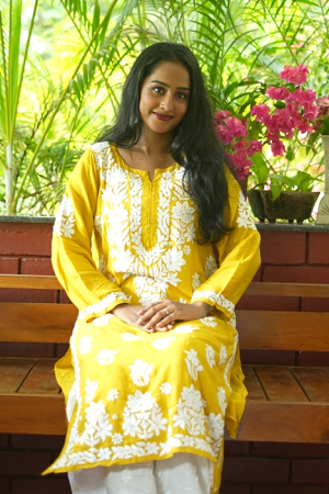 Rida- Modal 3D work Chikankari Yellow Kurta