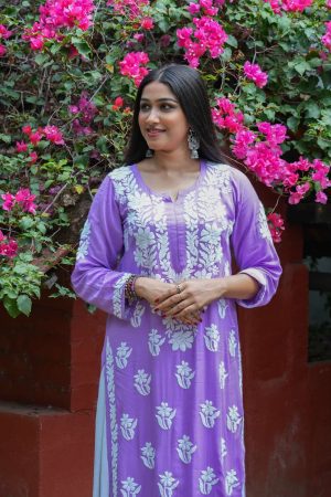 Rida- Modal 3D work Chikankari Lavender Kurta