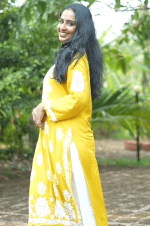 Rida- Modal 3D work Chikankari Yellow Kurta