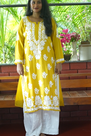 Rida- Modal 3D work Chikankari Yellow Kurta