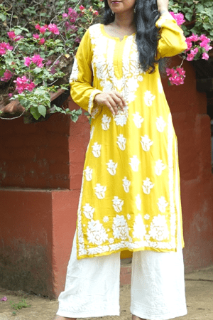 Rida- Modal 3D work Chikankari Yellow Kurta