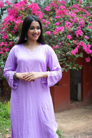 Saachi Chikankari Rayon Long Straight Kurta Set - Lavender Color