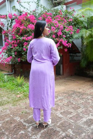 Saachi Chikankari Rayon Long Straight Kurta Set - Lavender Color