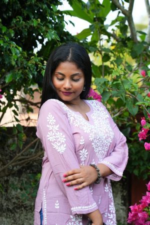 Modal Chikankari Premium Short Kurti -Lilac Color