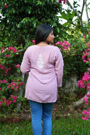 Modal Chikankari Premium Short Kurti -Lilac Color