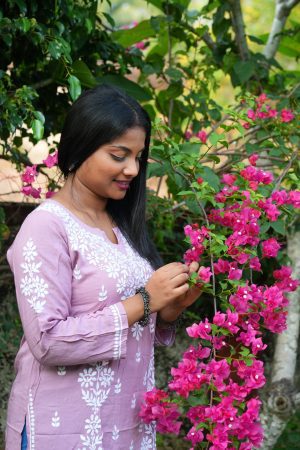 Modal Chikankari Premium Short Kurti -Lilac Color